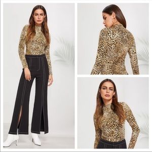 Mock Neck Leopard Tee